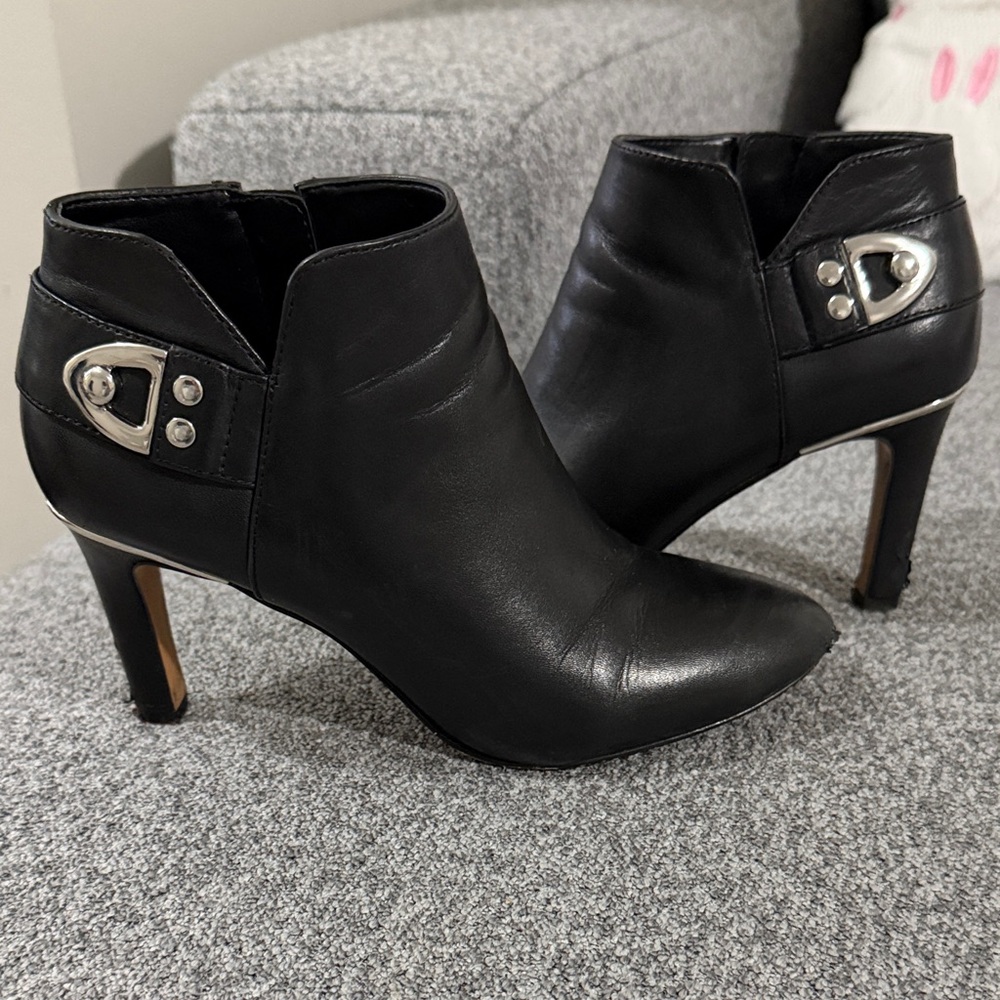 Vince Camuto Black Ankle Booties with Silver Accents